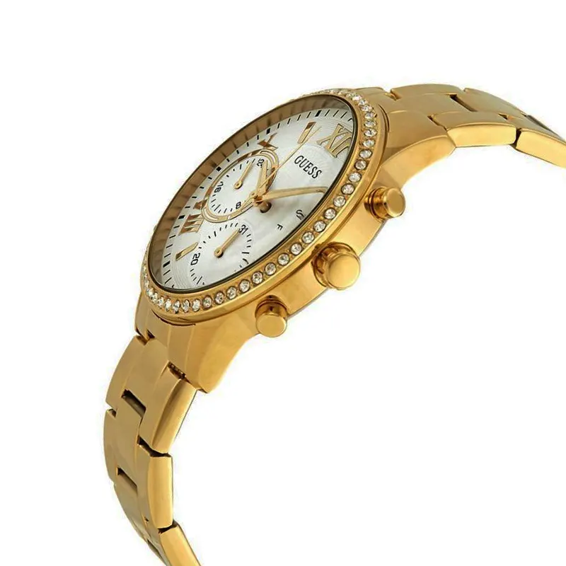 Guess Solar Crystal Silver Dial Gold-tone Ladies Watch- W1069L2